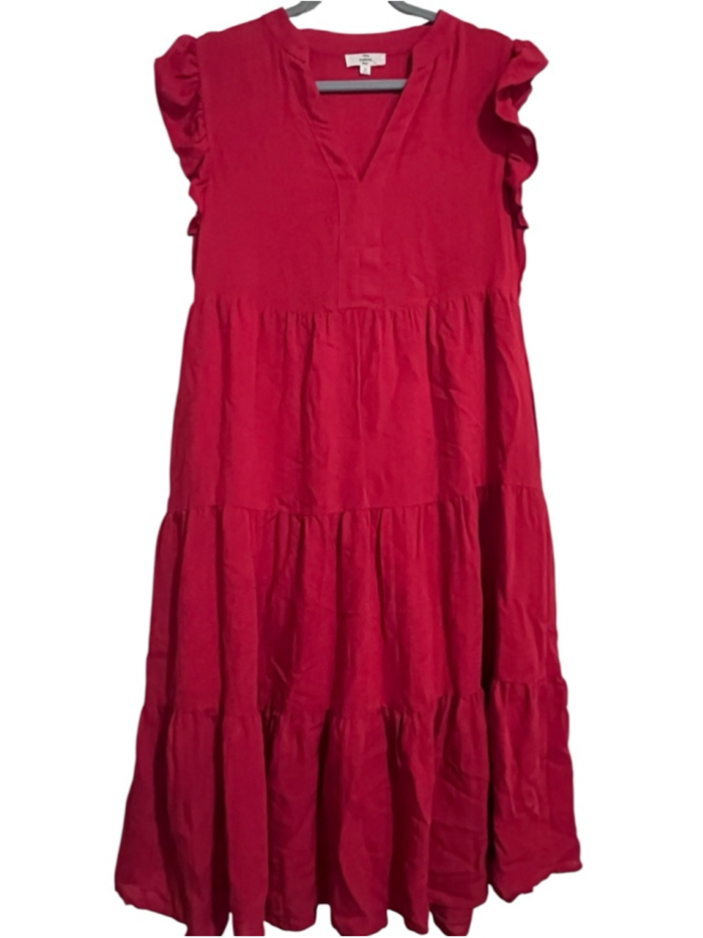 EUC Women's entro Red Tiered Ruffle Sleeve Maxi Dress M - Picture 3 of 7